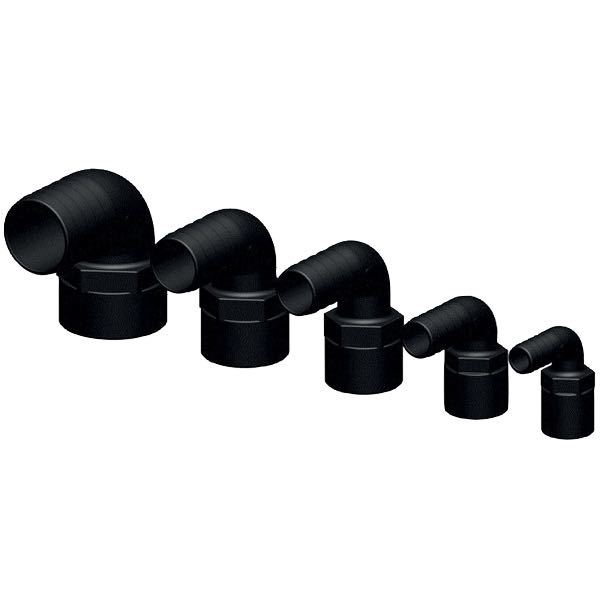Trudesign 90° slangstos 25mm svart 1" innergänga