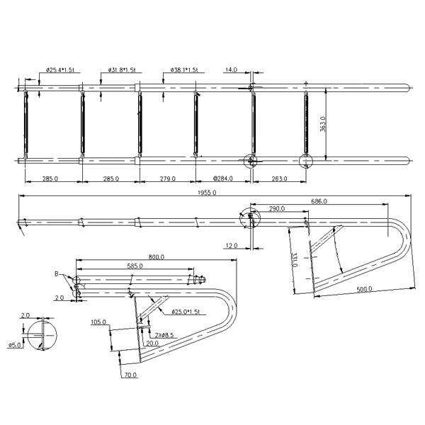 Bryggstege 6 steg RF 304 teleskop 88-200cm bredd 40cm