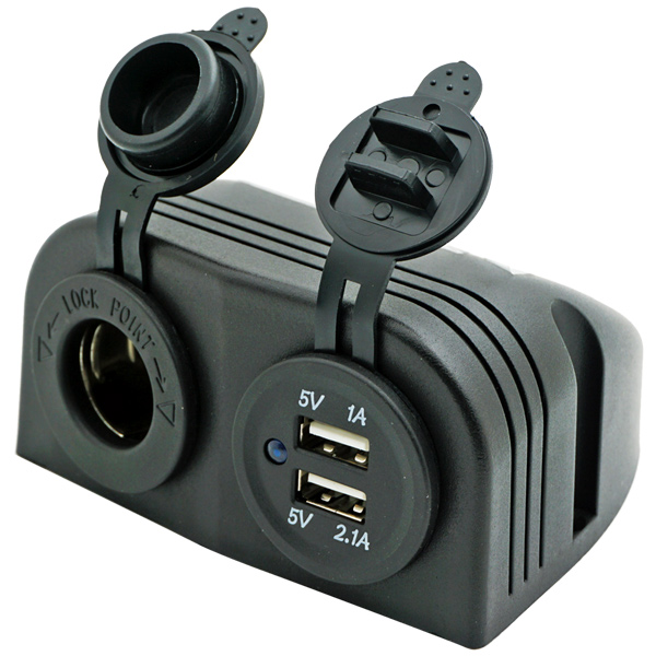 1852 byggande dubbla USB-uttag 5 V och cigarettkontakt 12/24 V